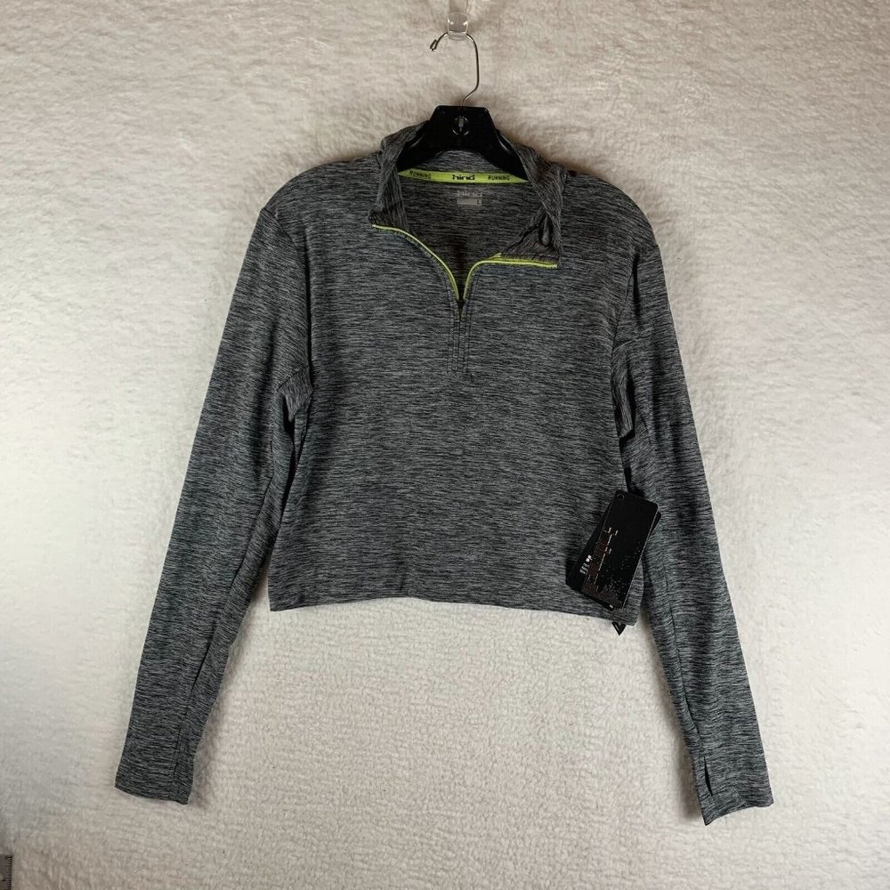 Hind Running Top Women's Large Gray Polyester Stretch Cropped Half-Zip 7009‎
